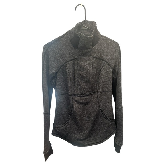 Lululemon Base Runner 1/2 Zip Heathered Herringbone Heathered Black Black Size 6 - Picture 6 of 16
